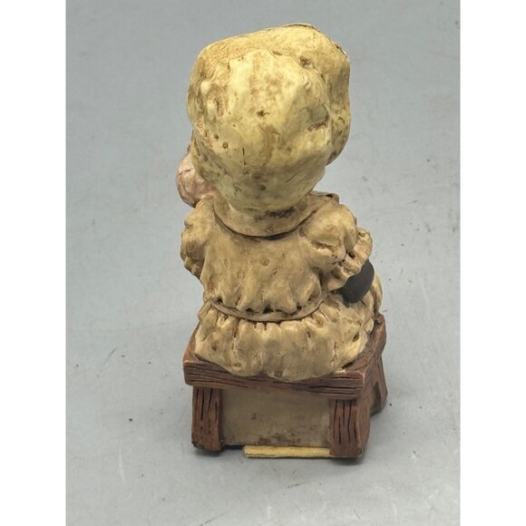 Vintage African American Figurine Child Holding Doll Yellow Bonnet Dress 3.75" R - Picture 4 of 7